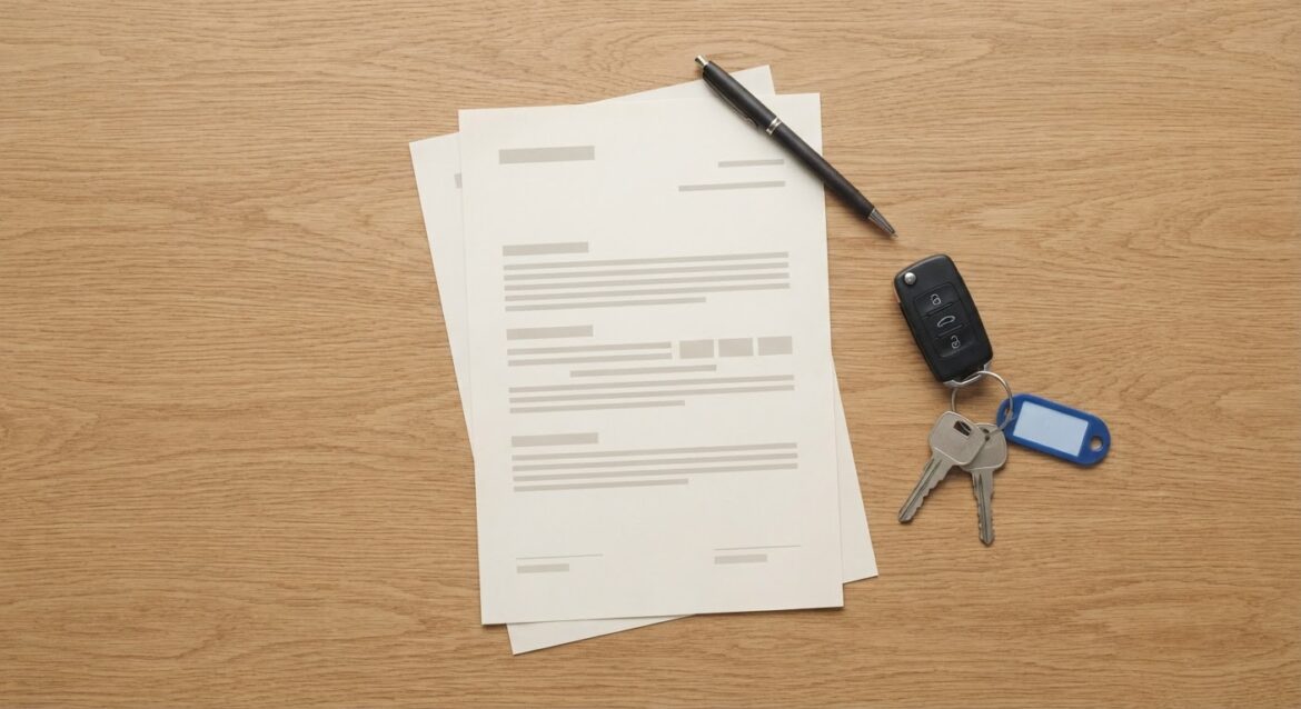 declarations page document and car keys on a table